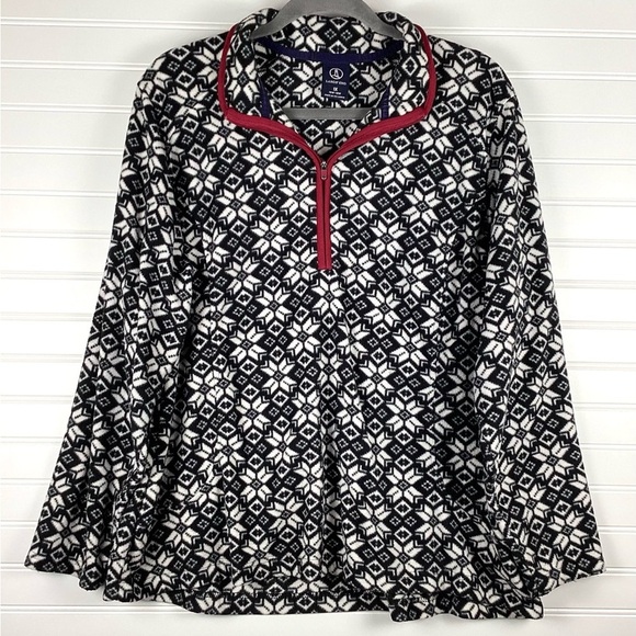 Lands End Quarter Zip Women's Fleece Sz. XL Black White Snowflake Design - Picture 1 of 6